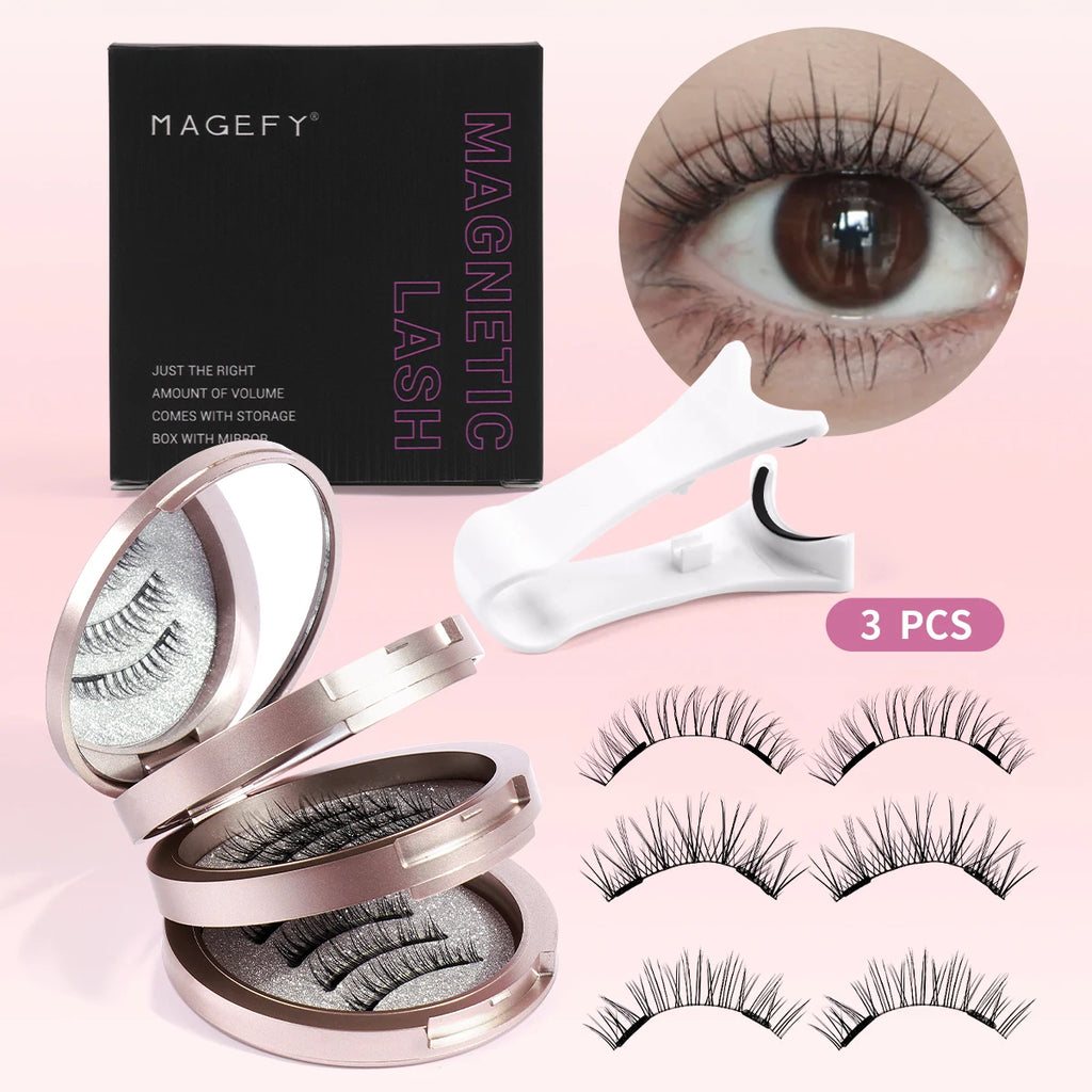 3 Pairs Magnetic Eyelashes – Glue-Free Reusable Lash Kit with Applicator