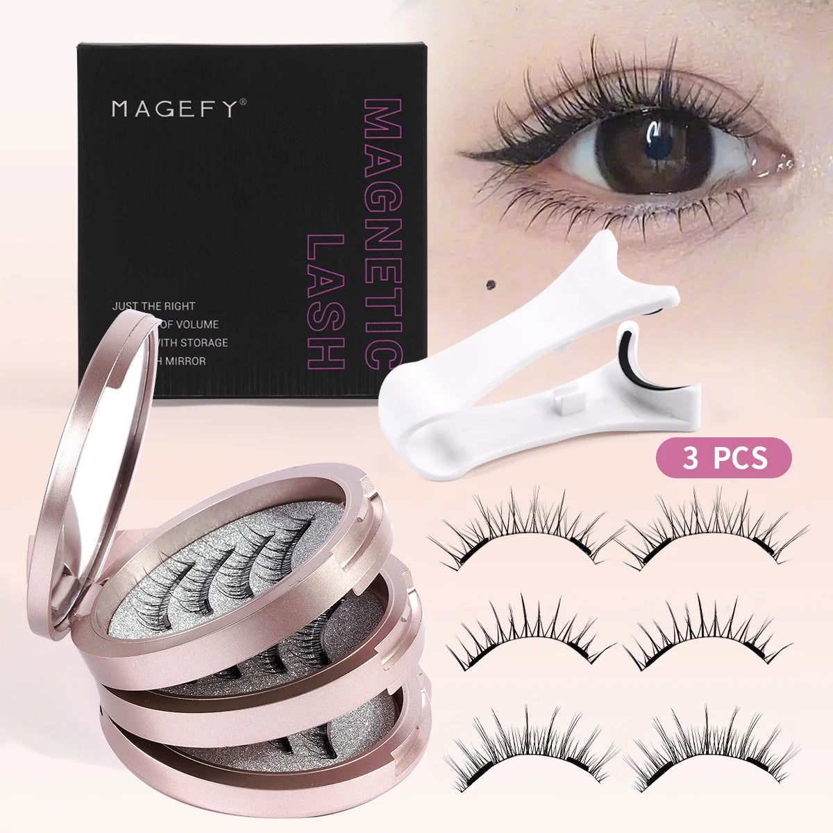 3 Pairs Magnetic Eyelashes – Glue-Free Reusable Lash Kit with Applicator