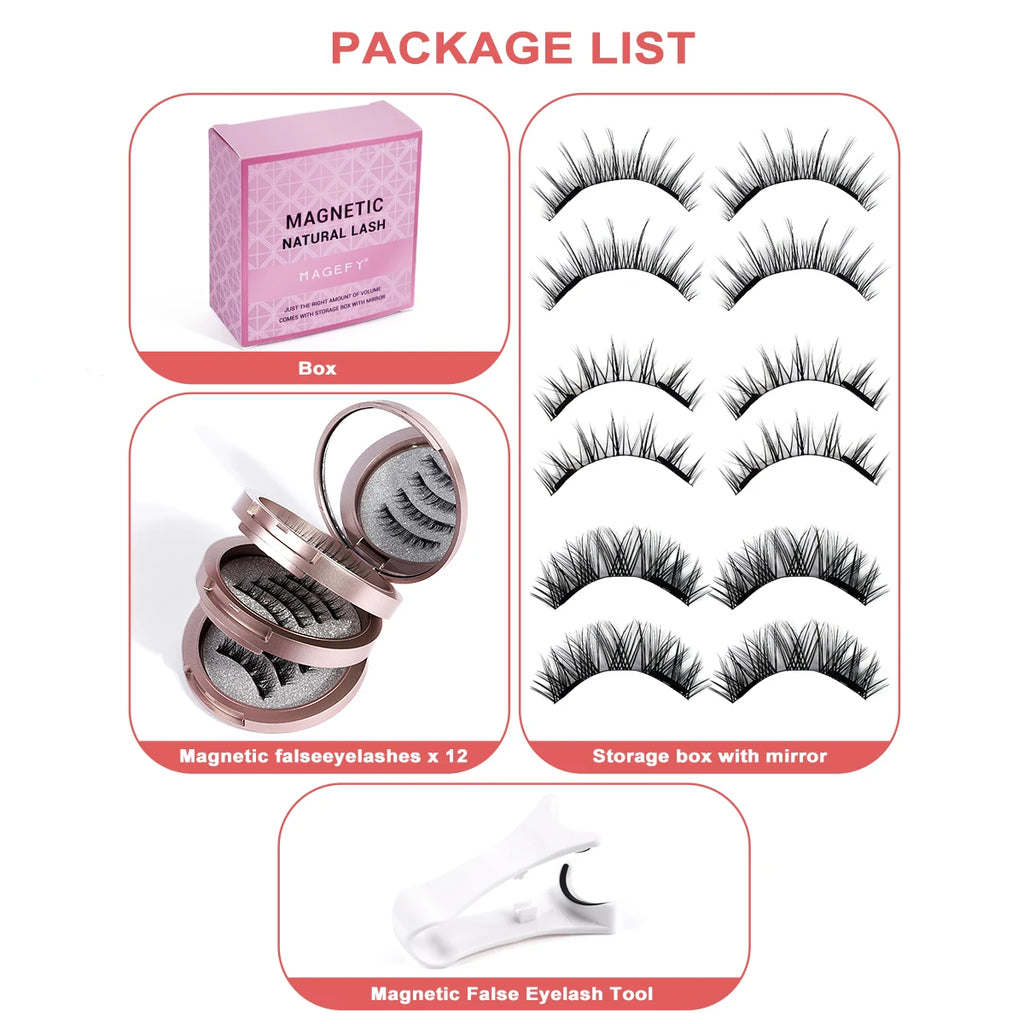 3 Pairs Magnetic Eyelashes – Glue-Free Reusable Lash Kit with Applicator