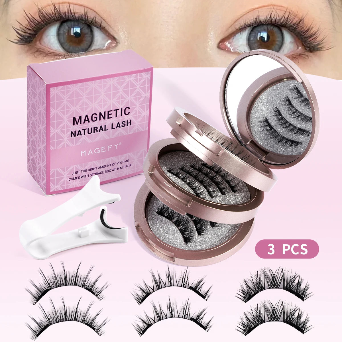 3 Pairs Magnetic Eyelashes – Glue-Free Reusable Lash Kit with Applicator
