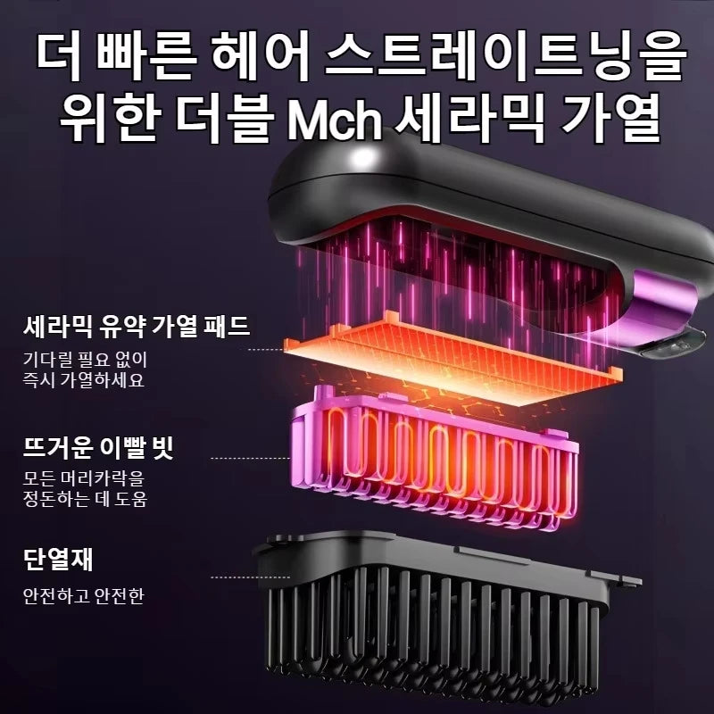2025 New USB Charging Cordless Hair Straightener Brush-Portable Hair Straightening Brush LED Display for Women Travel Gift