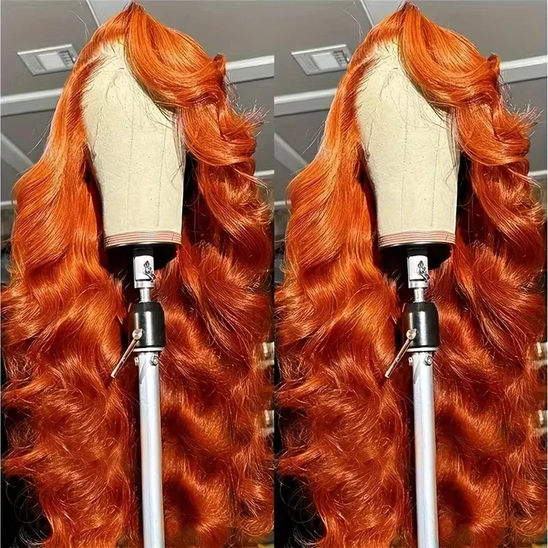 350 Ginger Copper Red Body Wave 13x4 Lace Front Human Hair Wigs for Women 16-38 Inch Pre Plucked HD Lace Frontal Wig Cut-Free Free Part Human Hair Wigs Need Glue Install Ear to Ear Frontal Wigs Long Wavy Virgin Re