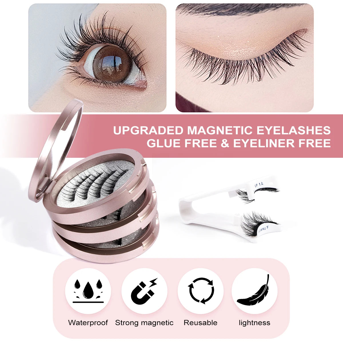 3 Pairs Magnetic Eyelashes – Glue-Free Reusable Lash Kit with Applicator